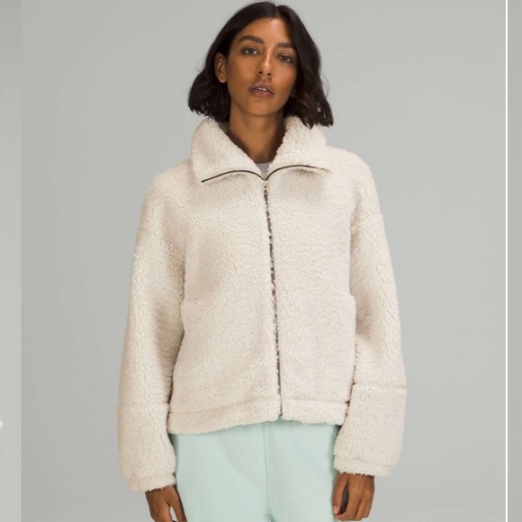 lululemon athletica Jackets & Blazers - Lululemon Cinchable  Fleece Zip-Up Jacket (Like New) Size 10 White Opal